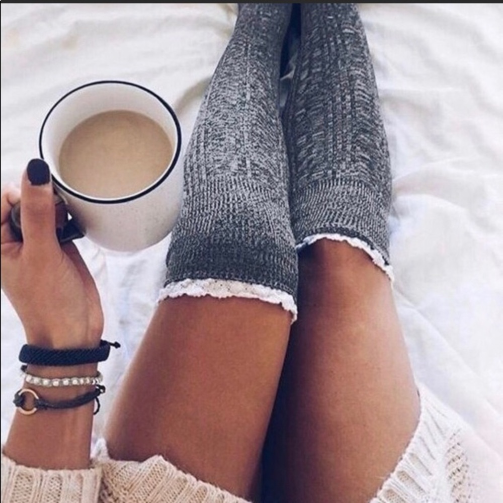 Heathers Grey Over the Knee Boot Socks O/S